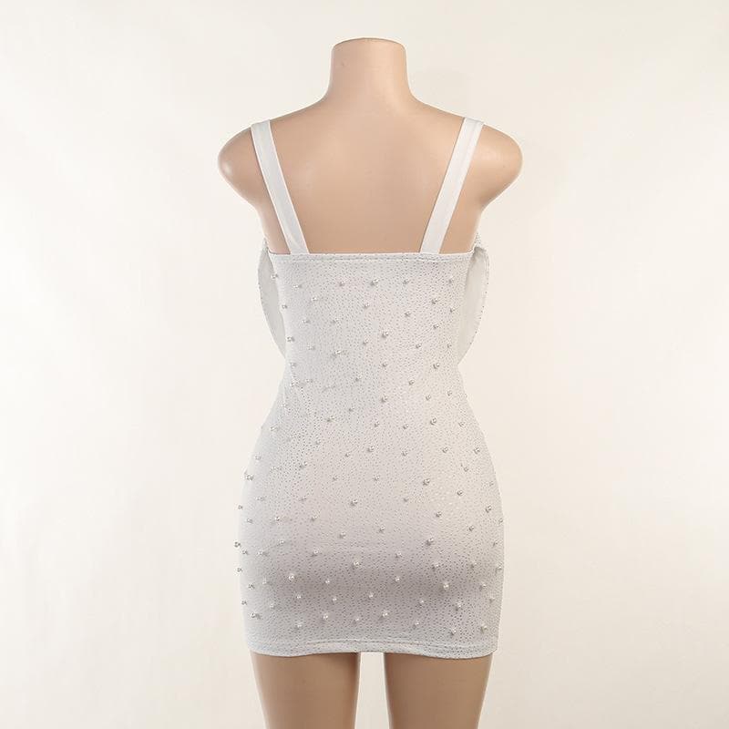 BerryBetty - Sleeveless solid ruched beaded hollow out backless cowl neck cami dress