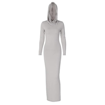 BerryBetty - Hoodie solid long sleeve cowl neck slit maxi dress