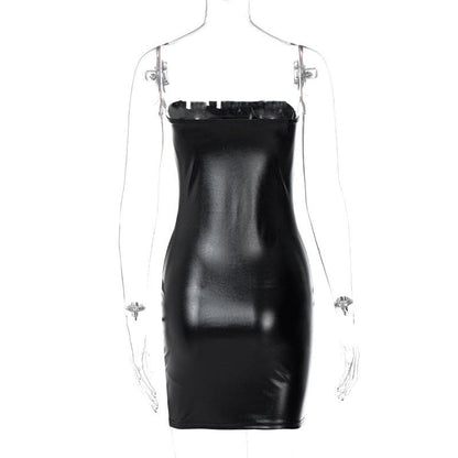 BerryBetty - Sleeveless solid PU leather backless tube dress