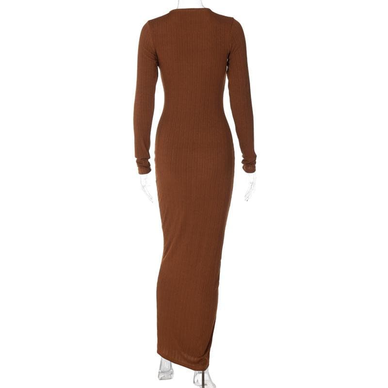 BerryBetty - Long sleeve solid round neck maxi dress