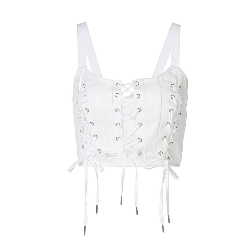 BerryBetty - Self tie solid lace up hollow out crop top