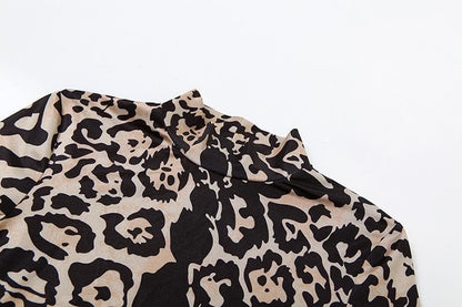 BerryBetty - Leopard print contrast high neck long sleeve maxi dress