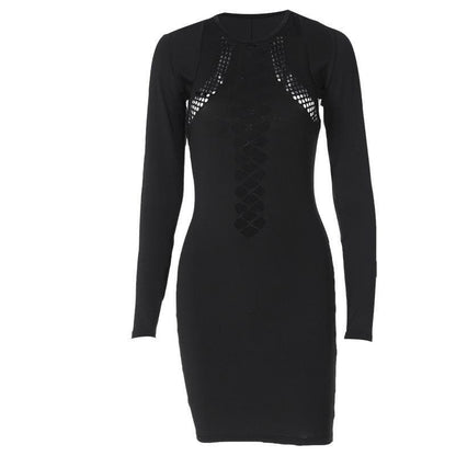BerryBetty - Hollow out crewneck long sleeve mini dress