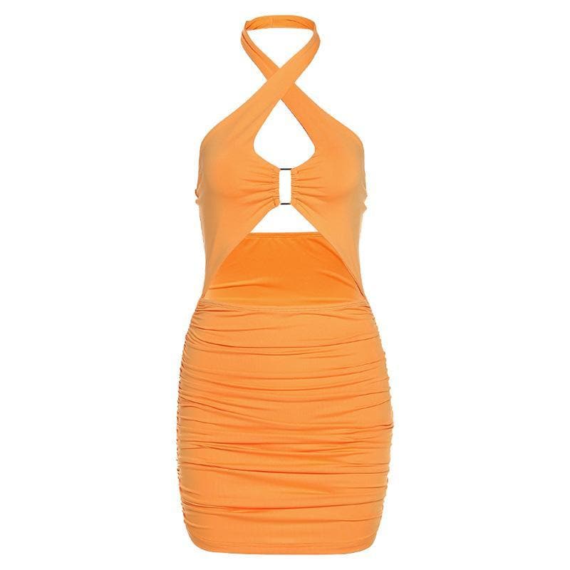 Hollow out Ring Halter Bodycon Dress - Halibuy