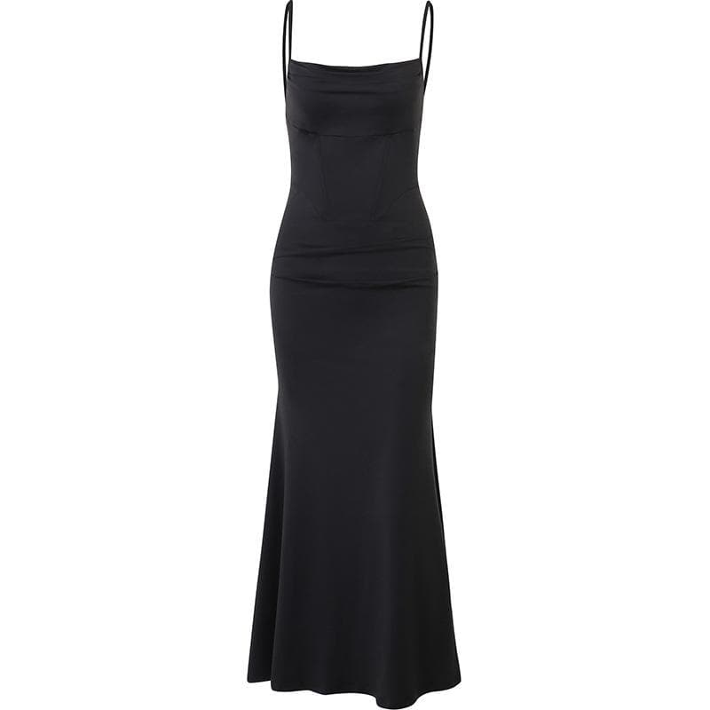 BerryBetty - Solid cowl neck backless cami dress