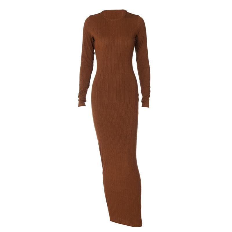 BerryBetty - Long sleeve solid round neck maxi dress