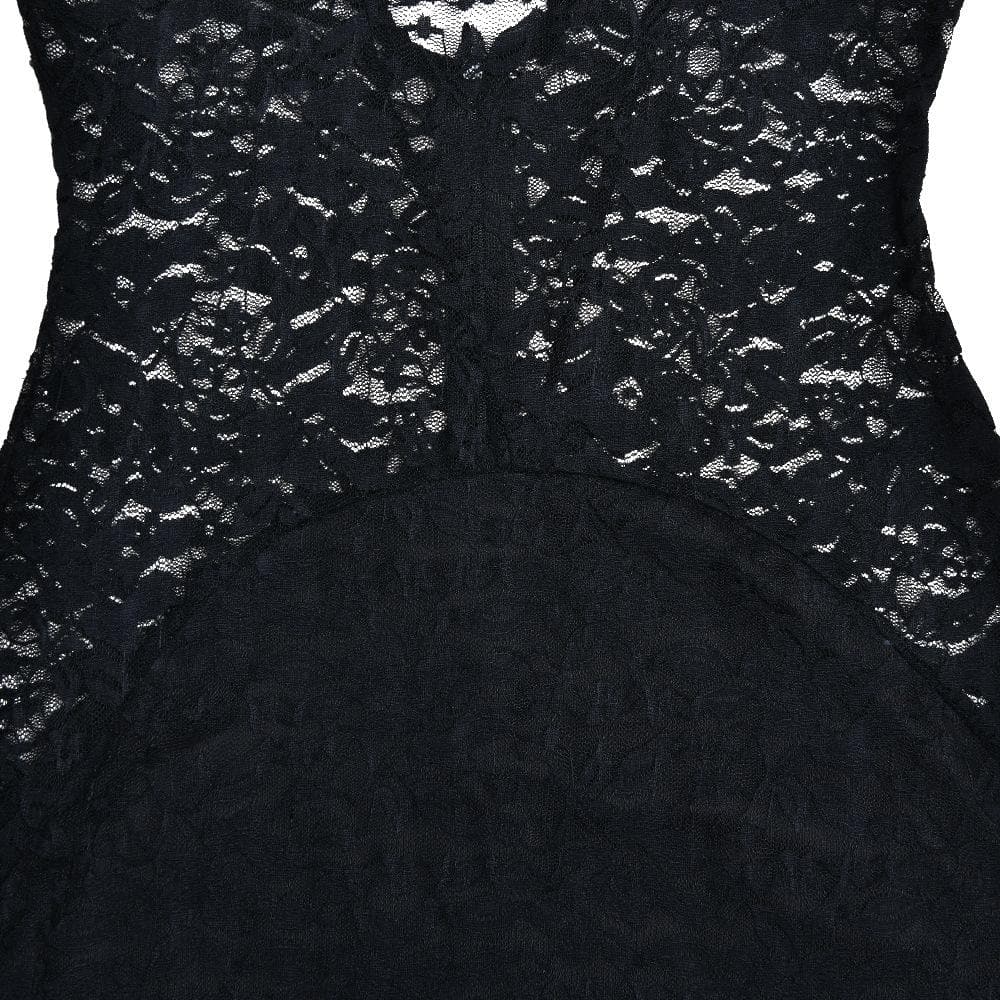 BerryBetty - Button slit zip-up solid lace low cut maxi dress