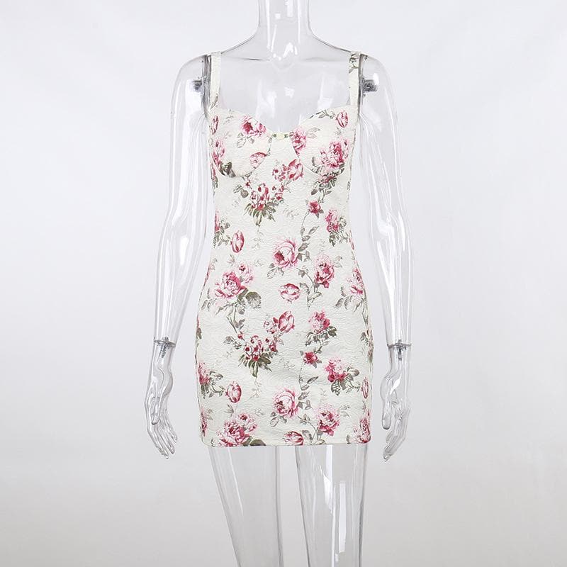 BerryBetty - Contrast flower print backless sleeveless mini dress