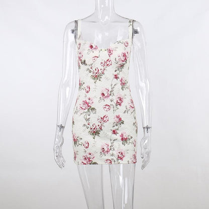 BerryBetty - Contrast flower print backless sleeveless mini dress