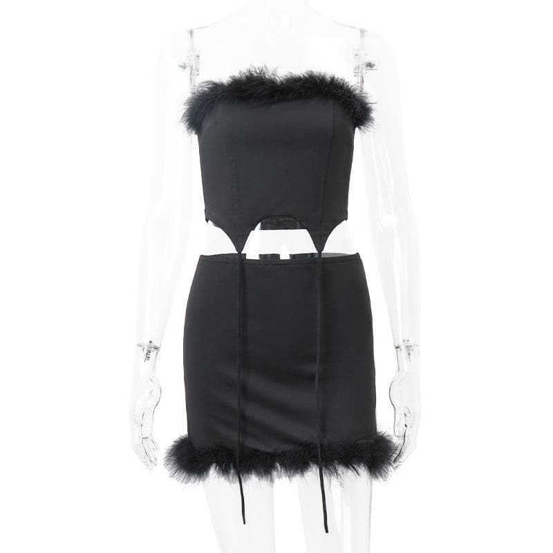 BerryBetty - Feather solid backless tube mini skirt set