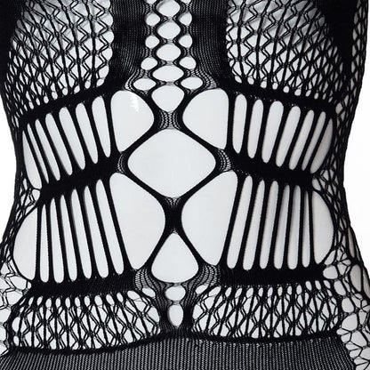 BerryBetty - Fishnet long sleeve hollow out see through mini dress