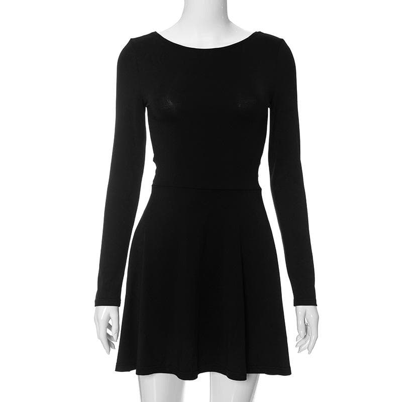 BerryBetty - Square neck long sleeve solid lace up 2-way mini dress