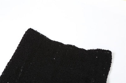 BerryBetty - Textured glitter off shoulder long sleeve see through maxi dress