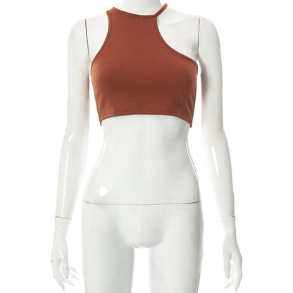 BerryBetty - Irregular halter sleeveless ribbed solid crop top