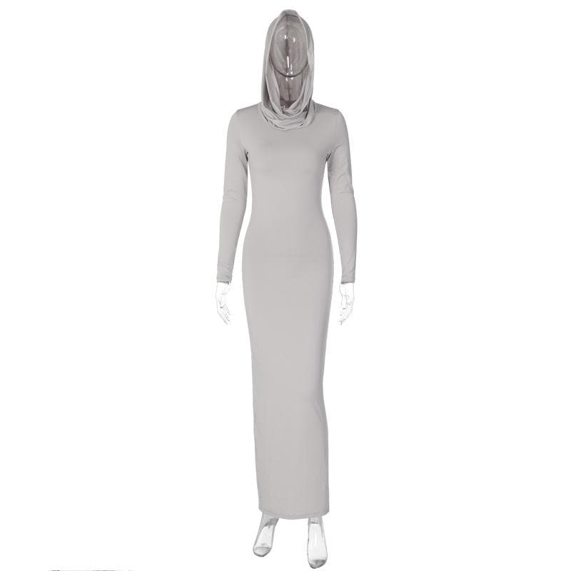 BerryBetty - Hoodie solid long sleeve cowl neck slit maxi dress