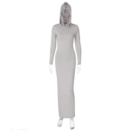 BerryBetty - Hoodie solid long sleeve cowl neck slit maxi dress