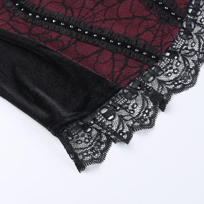 BerryBetty - Backless lace patchwork ruffle contrast cami crop top