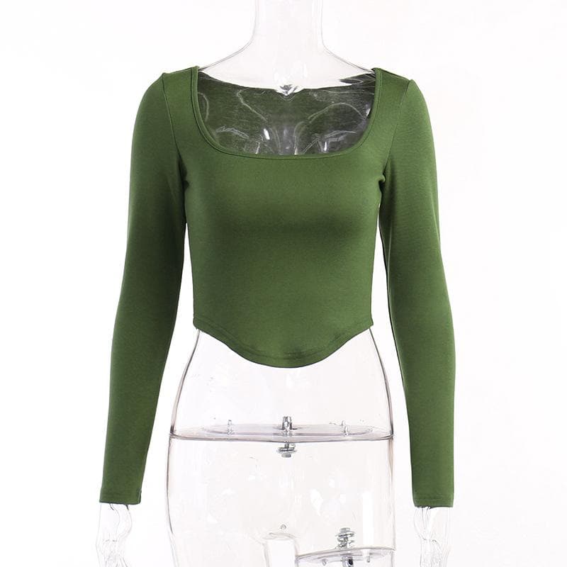 BerryBetty - Long sleeve solid square neck crop top