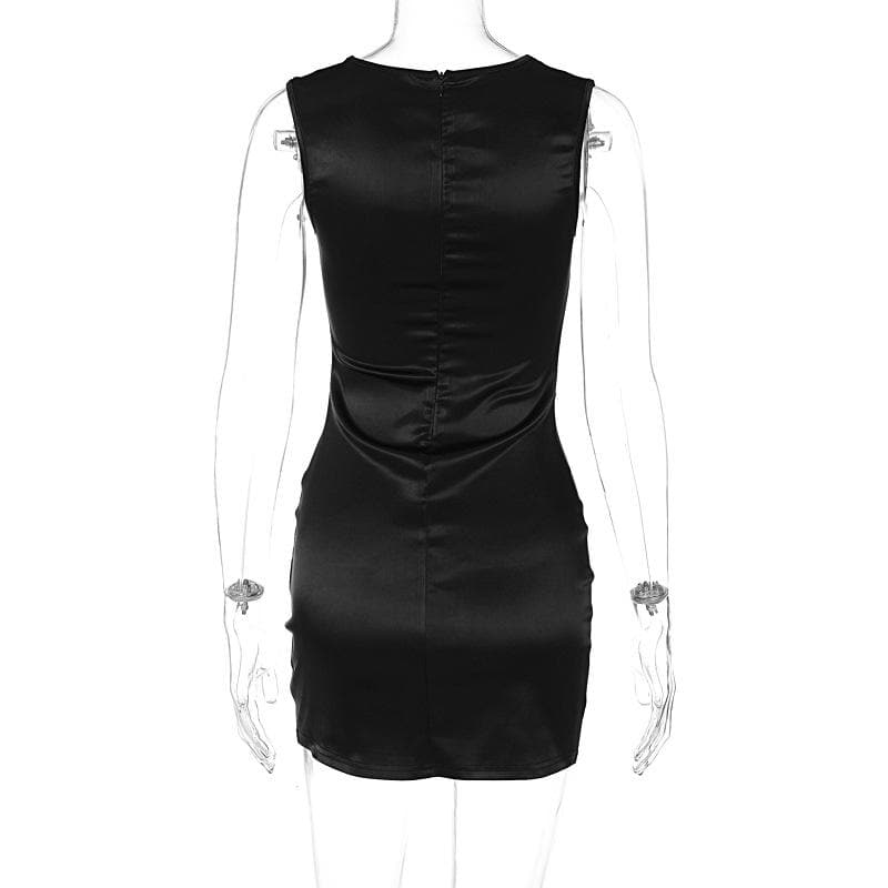 BerryBetty - Square neck solid zip-up sleeveless low cut corset mini dress