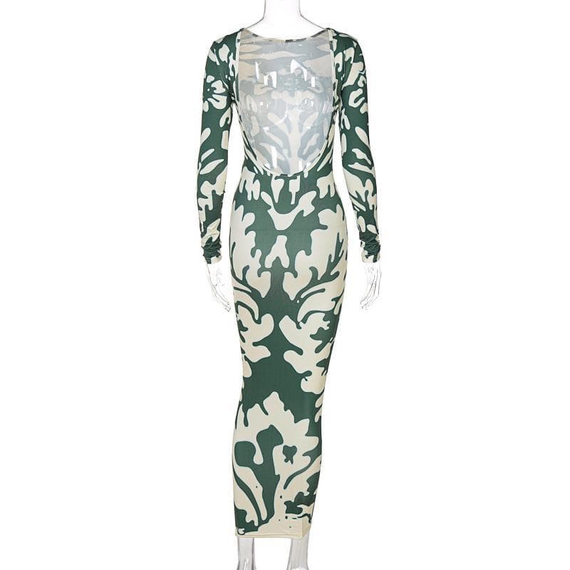 BerryBetty - Long sleeve backless print midi dress