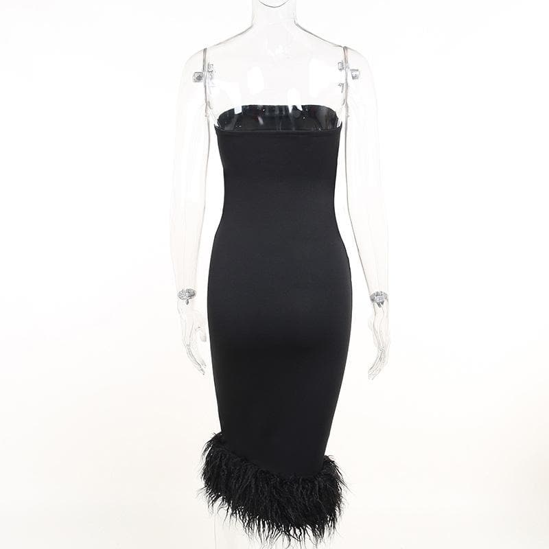 BerryBetty - Sleeveless solid feather backless tube dress