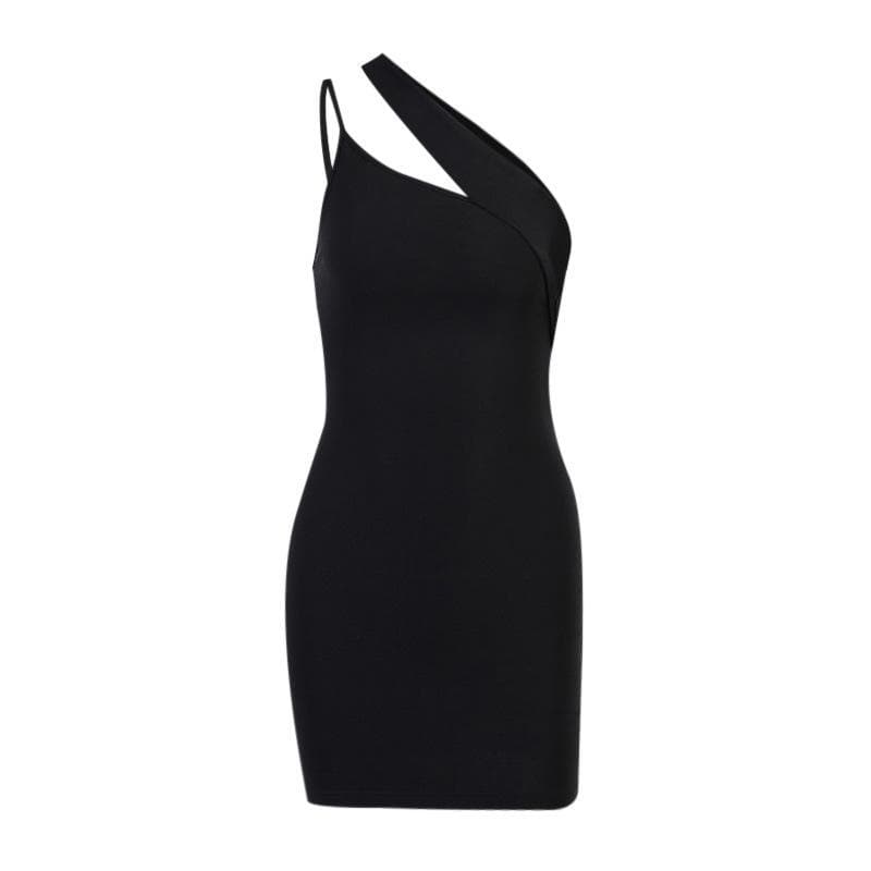 One shoulder hollow out dress - Halibuy