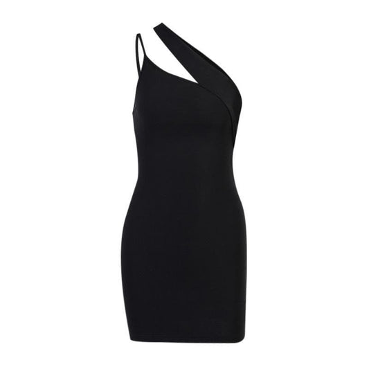 One shoulder hollow out dress - Halibuy