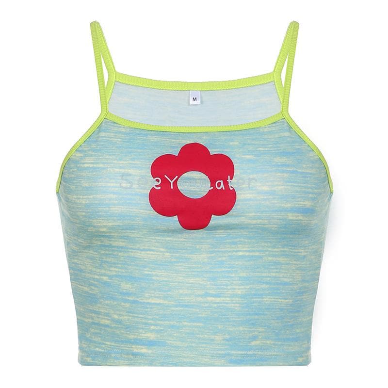 BerryBetty - Flower pattern contrast square neck cami crop top - Final Sale