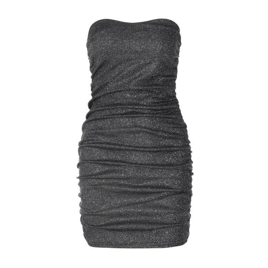 BerryBetty - Textured solid ruched backless tube mini dress