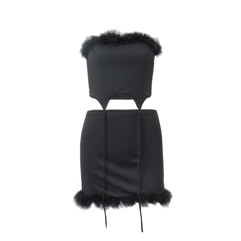 BerryBetty - Feather solid backless tube mini skirt set