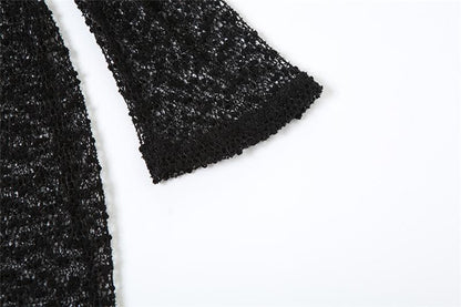BerryBetty - Textured glitter off shoulder long sleeve see through maxi dress