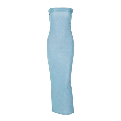 BerryBetty - Textured solid backless sleeveless tube maxi dress