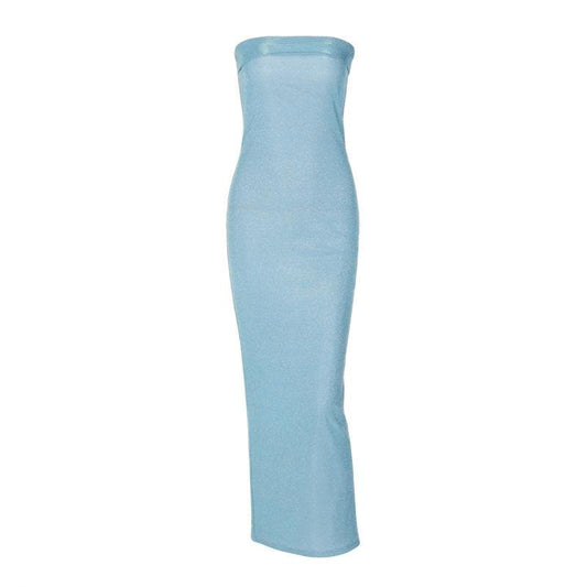 BerryBetty - Textured solid backless sleeveless tube maxi dress