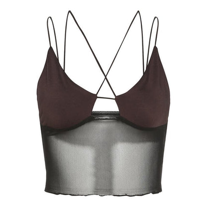 BerryBetty - Cross front cami mesh crop top - Final Sale