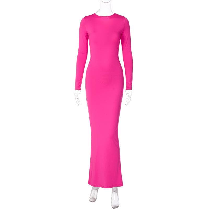 BerryBetty - Ruched long sleeve v neck solid 2-way maxi dress