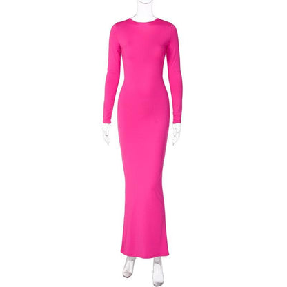 BerryBetty - Ruched long sleeve v neck solid 2-way maxi dress