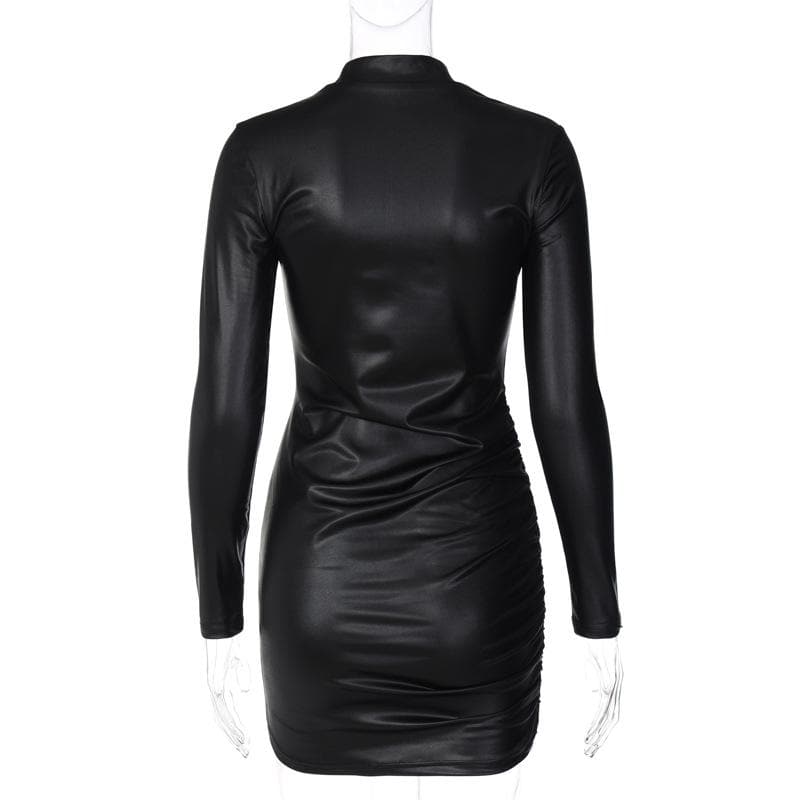 BerryBetty - Ruched solid long sleeve high neck mini dress