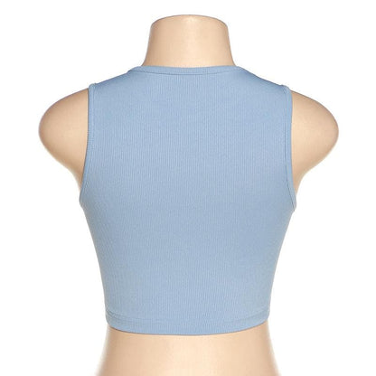 BerryBetty - Sleeveless round neck ribbed contrast abstract crop top