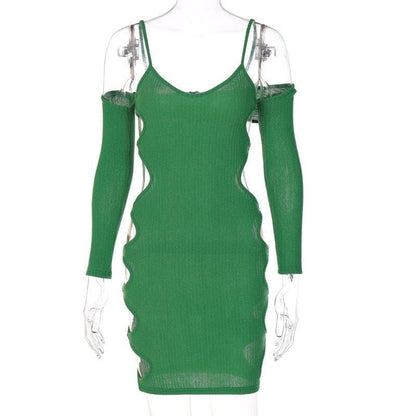 BerryBetty - Hollow out long sleeve off shoulder dress