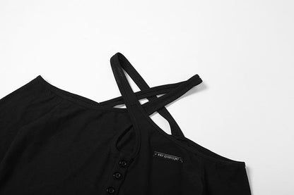 BerryBetty - Cross front hollow out off shoulder button long sleeve crop top