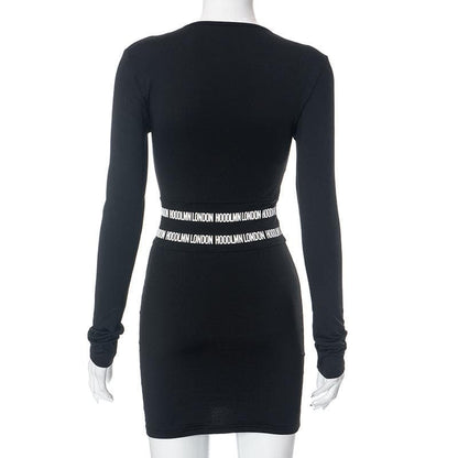 BerryBetty - Ruched zip-up long sleeve contrast mini dress