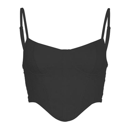 BerryBetty - Solid lace up textured self tie backless bustier crop top - Final Sale