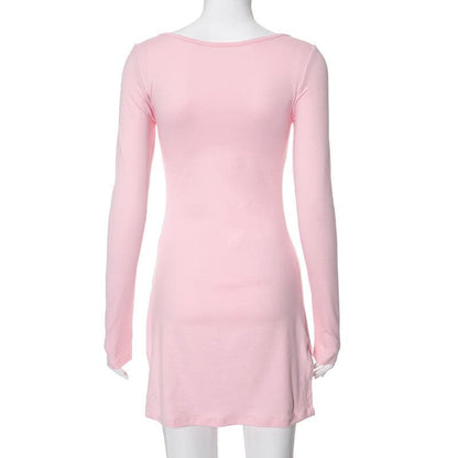 BerryBetty - Square neck solid ruched long sleeve mini dress