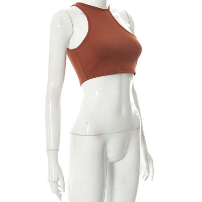 BerryBetty - Irregular halter sleeveless ribbed solid crop top