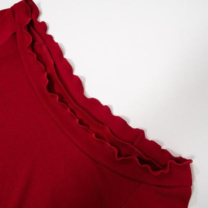 BerryBetty - Ruffle solid long sleeve irregular off shoulder mini dress