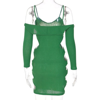 BerryBetty - Hollow out long sleeve off shoulder dress