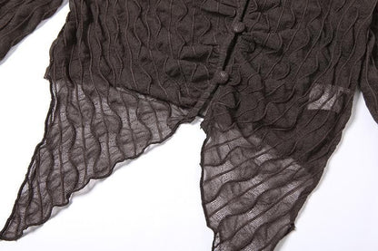 BerryBetty - Ruffled mesh turnover collar buttoned crop top