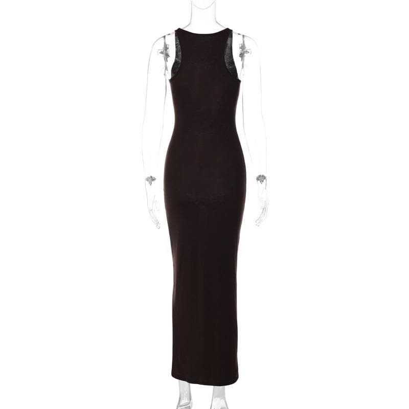 BerryBetty - Solid u neck sleeveless maxi dress