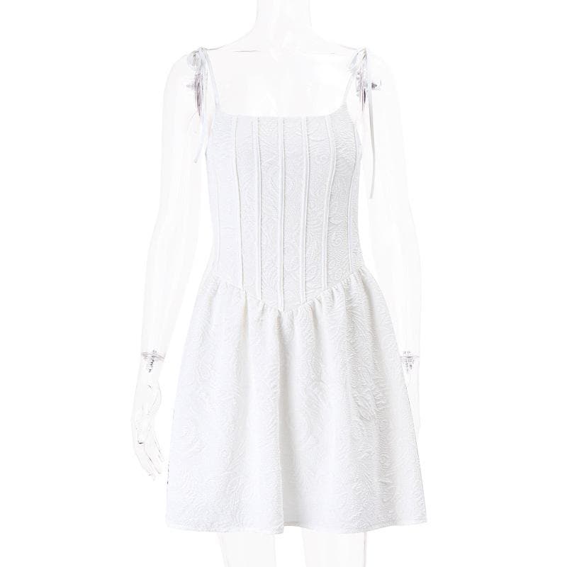 BerryBetty - Textured corset lace up zip-up ruched sleeveless mini dress