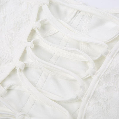 BerryBetty - Solid lace up textured self tie backless bustier crop top - Final Sale